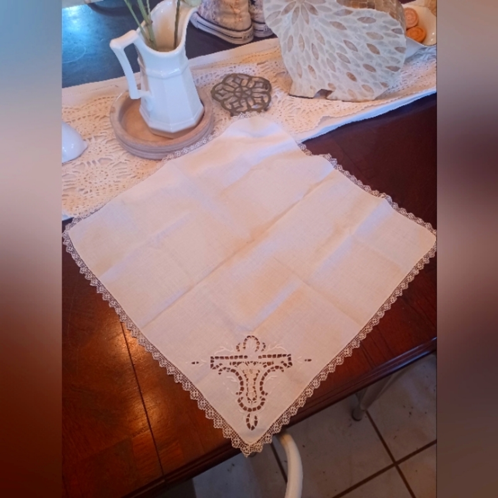 Handmade Table Linen Large Napkin or Dresser Scarf 17" Cottagecore Farmhouse
